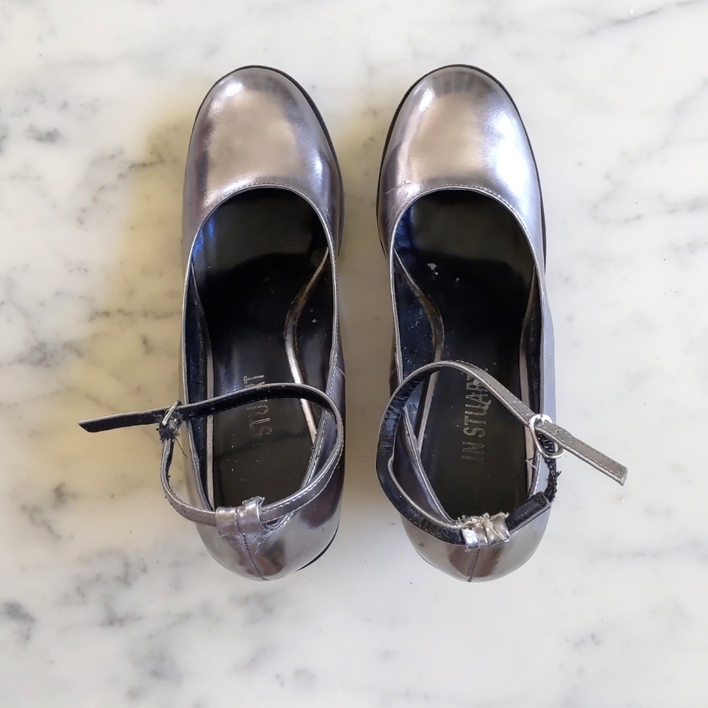 Colin Stuart Silver Wedge Shoes with 4" heels.